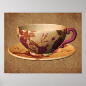 Floral Teacup on Aged Paper Art Poster (Voorkant)