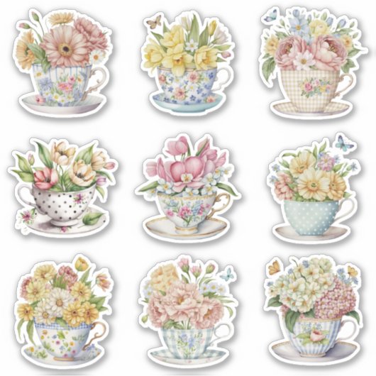 Floral Teacup Sticker (Voorkant)