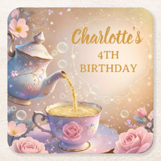 Floral Teacup & Teapot - Pastel Elegant Tea Party Kartonnen Onderzetters