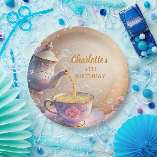 Floral Teacup & Teapot - Pastel Elegant Tea Party Papieren Bordje (Feest)