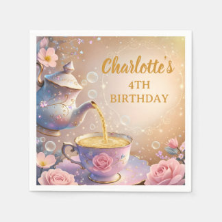 Floral Teacup & Teapot - Pastel Elegant Tea Party Servet