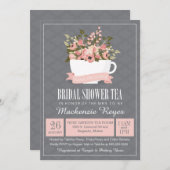 Floral Teacup Vrijgezellenfeest Tea Invitation Kaart (Voorkant / Achterkant)