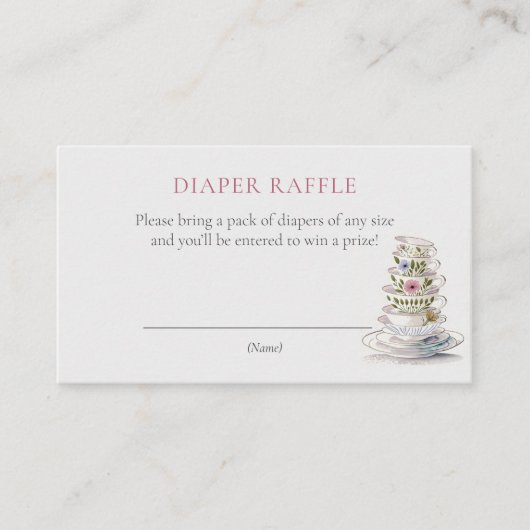 Floral Teacups Baby shower Luier Raffle Ticket Informatiekaartje (Voorkant)