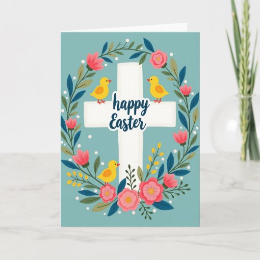 Floral Teal Bird Circle Card Kaart (Voorkant)