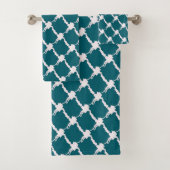  Floral Teal Trellis Design Bad Handdoek (Insitu)