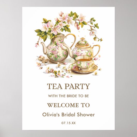 Floral TeaParty Tijd voor Tea Vrijgezellenfeest We Poster (Voorkant)