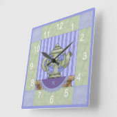 Floral Teapot Quilt Block Clock Vierkante Klok (Hoek)