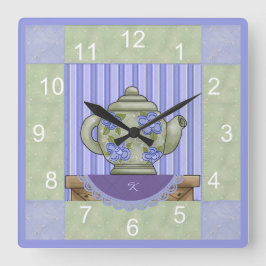 Floral Teapot Quilt Block Clock Vierkante Klok
