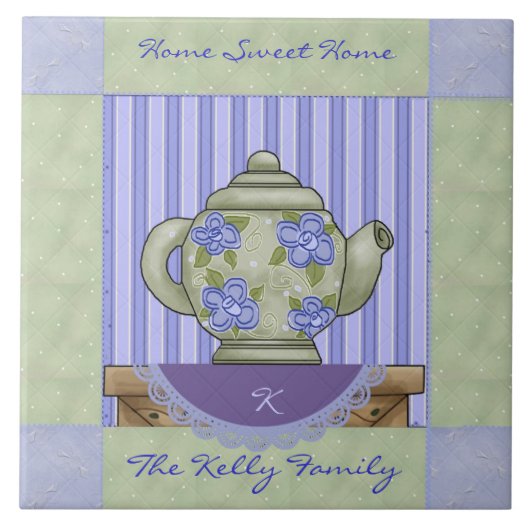 Floral Teapot Quilt Block Decorative Tegel Tegeltje (Voorkant)