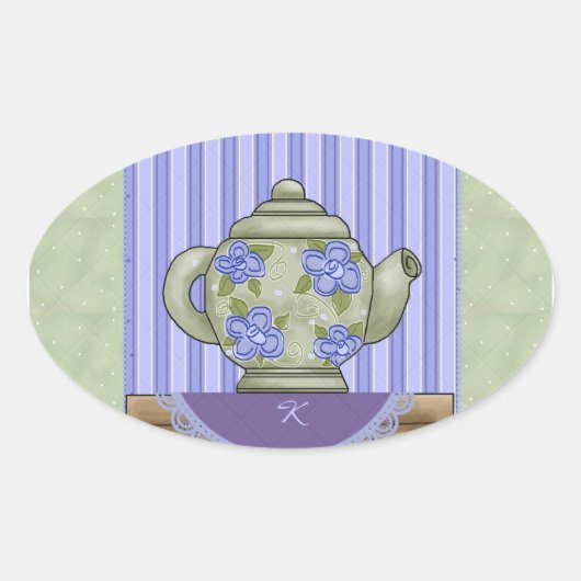 Floral Teapot Quilt Block Monogram Sticker (Voorkant)