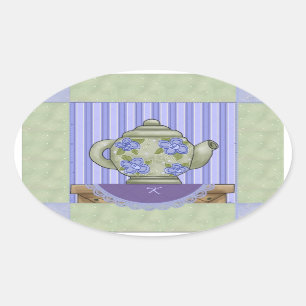 Floral Teapot Quilt Block Monogram Sticker
