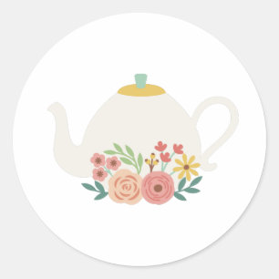 Floral Teapot Ronde Sticker