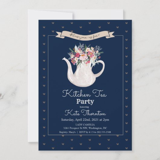 Floral Teapot Tea Party Kitchen Tea Kaart (Voorkant)