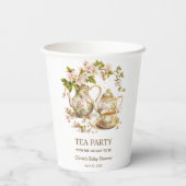 Floral Teapot Tea Party Time for Tea Baby Shower  Papieren Bekers (Achterkant)