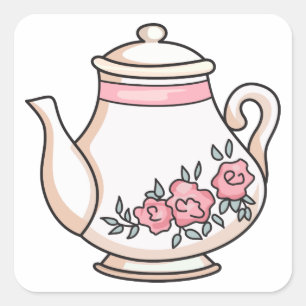 Floral Teapot Vierkante Sticker