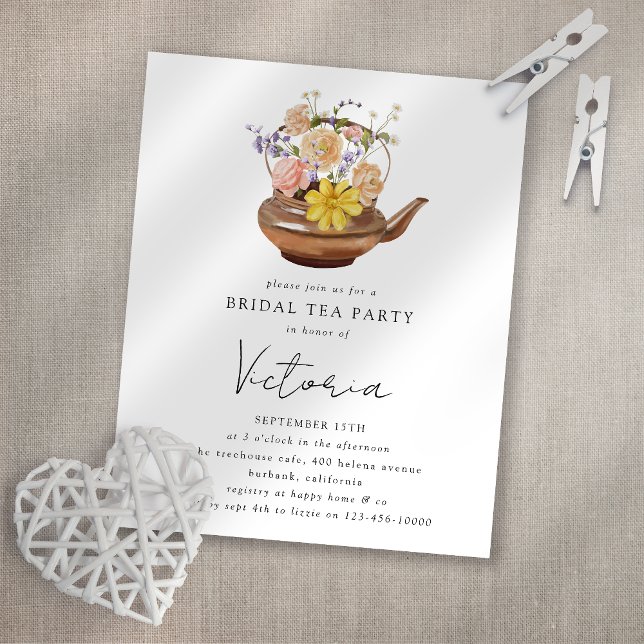 Floral Teapot Vrijgezellenfeest Tea Party Invitati (Creator heeft geüpload)