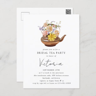 Floral Teapot Vrijgezellenfeest Tea Party Invitati Briefkaart