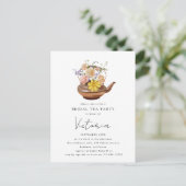 Floral Teapot Vrijgezellenfeest Tea Party Invitati Briefkaart (Staand voorkant)