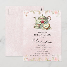 Floral Teapot Vrijgezellenfeest Tea Party Invitati Briefkaart
