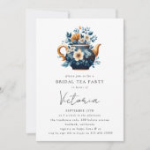 Floral Teapot Vrijgezellenfeest Tea Party Invitati Kaart (Voorkant)