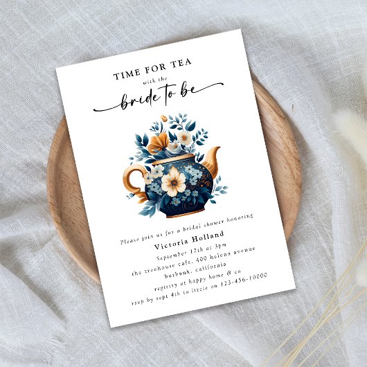 Floral Teapot Vrijgezellenfeest Tea Party Invitati Kaart