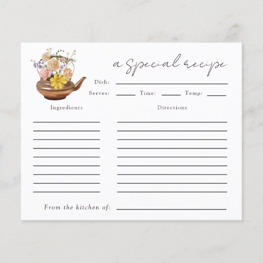 Floral Teapot Vrijgezellenfeest Tea Party Recipe K (Voorkant)