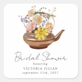 Floral Teapot Vrijgezellenfeest Tea Party Vierkante Sticker