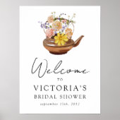 Floral Teapot Vrijgezellenfeest Welkomstteken Poster (Voorkant)