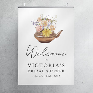 Floral Teapot Vrijgezellenfeest Welkomstteken Poster