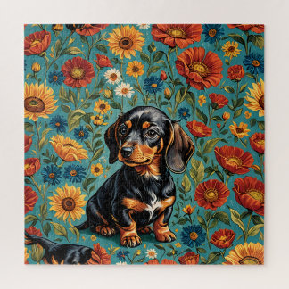 Floral teckel Delight – Kleurrijke hond puzzel Legpuzzel
