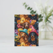 Floral Teckel Naadloos Patroon - Hondenliefhebbers Briefkaart (Staand voorkant)