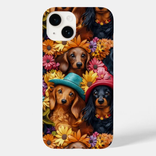 Floral Teckel Naadloos Patroon - Hondenliefhebbers Case-Mate iPhone Case (Achterkant)