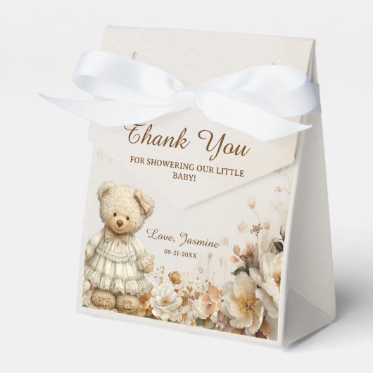 Floral Teddy Bear Baby shower gunstbox Bedankdoosjes (Voorkant Zijde)