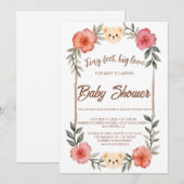 Floral Teddy Bear Baby Shower Invitation Neutral Kaart (Voorkant / Achterkant)