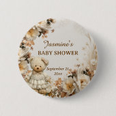 Floral Teddy Bear Baby shower Party Button (Voorkant)