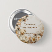 Floral Teddy Bear Baby shower Party Button (Voorkant /achterkant)
