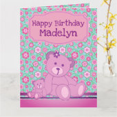 Floral Teddy Bear Birthday Kaart (Gele Bloem)