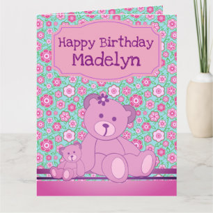 Floral Teddy Bear Birthday Kaart