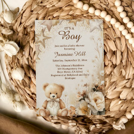 Floral Teddy Bear Het is een Boy Baby shower Kaart