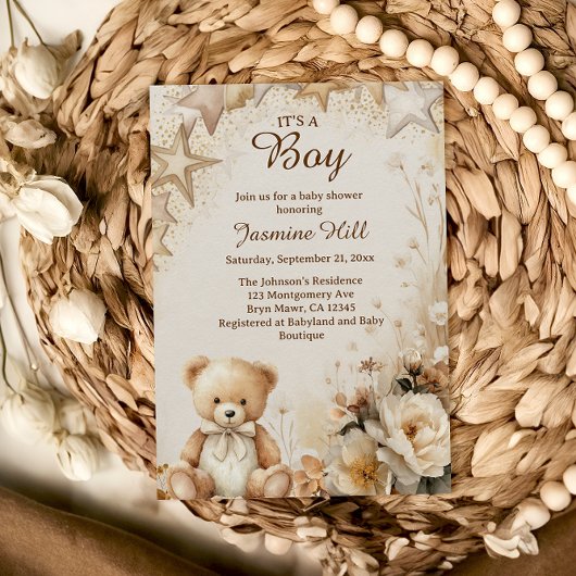 Floral Teddy Bear Het is een Boy Baby shower Kaart
