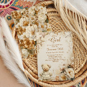 Floral Teddy Bear Het is een meisje Baby shower Kaart
