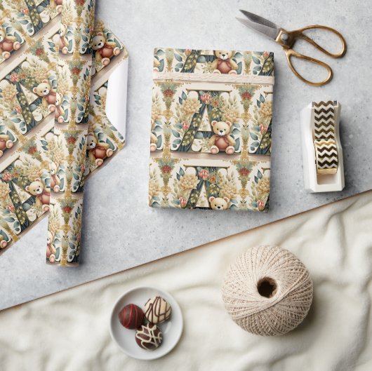 FLoral Teddy Bear letter A Cadeaupapier (Crafts)