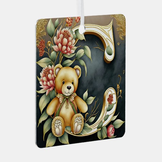 FLoral Teddy Bear letter C Metalen Ornament (Voorkant Rechts)