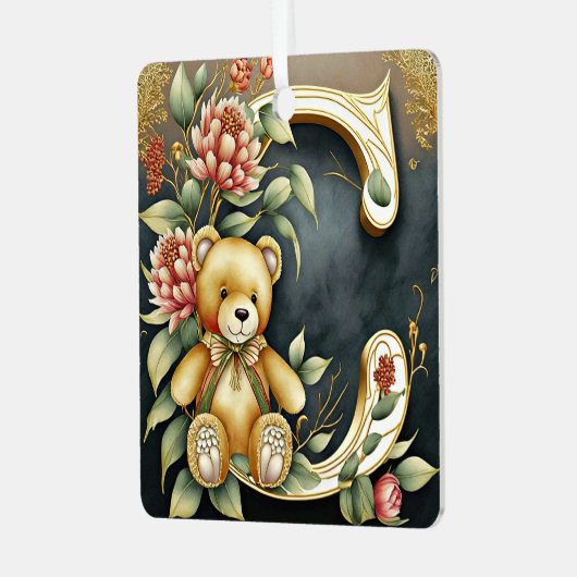 FLoral Teddy Bear letter C Metalen Ornament (Voorkant links)
