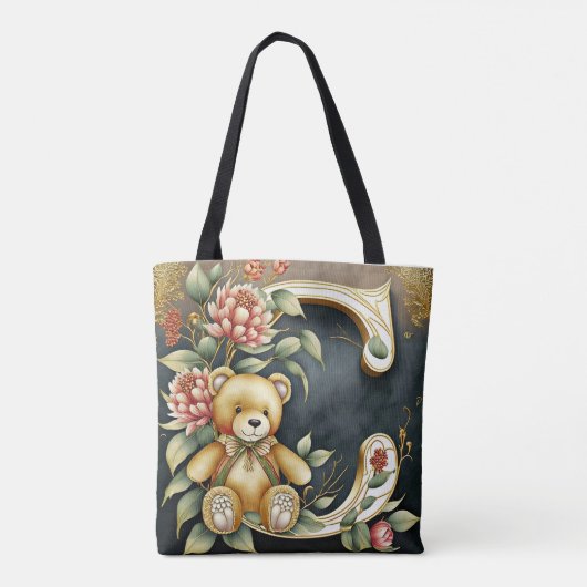 FLoral Teddy Bear letter C Tote Bag (Achterkant)