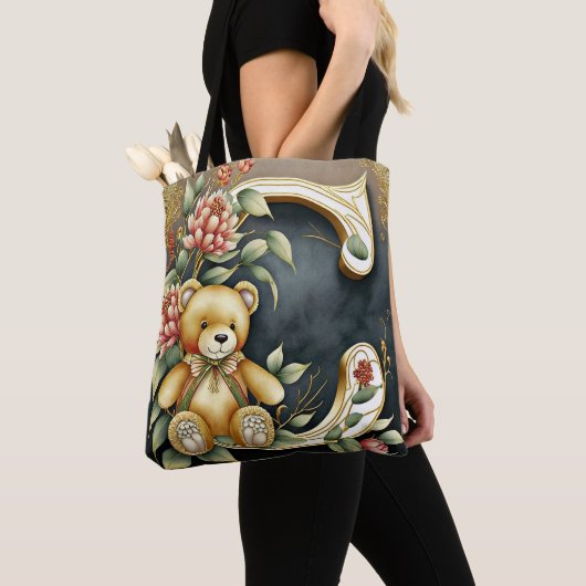FLoral Teddy Bear letter C Tote Bag (Dichtbij)