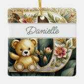 FLoral Teddy Bear letter D gepersonaliseerd Keramisch Ornament (Voorkant)