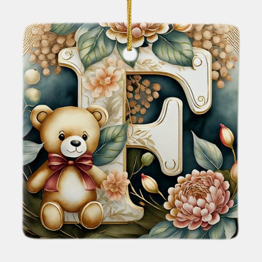 FLoral Teddy Bear letter F Keramisch Ornament (Achterkant)