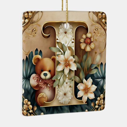 FLoral Teddy Bear letter I Keramisch Ornament (Rechts)