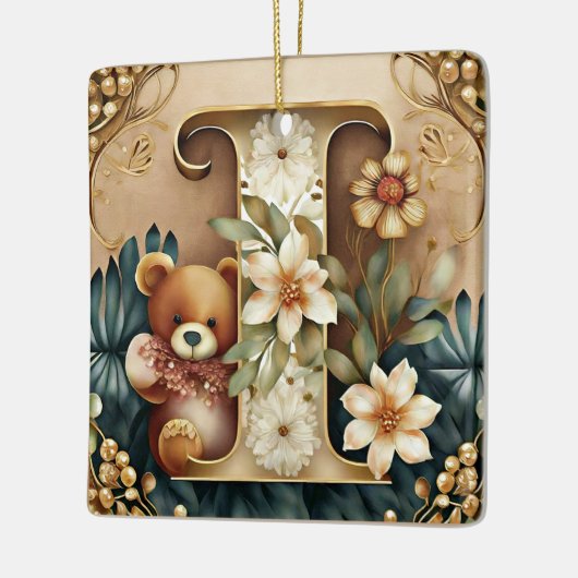 FLoral Teddy Bear letter I Keramisch Ornament (Links)